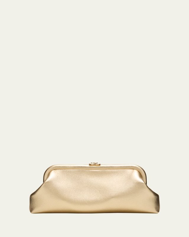 Skylar Frame Metallic Leather Clutch Bag